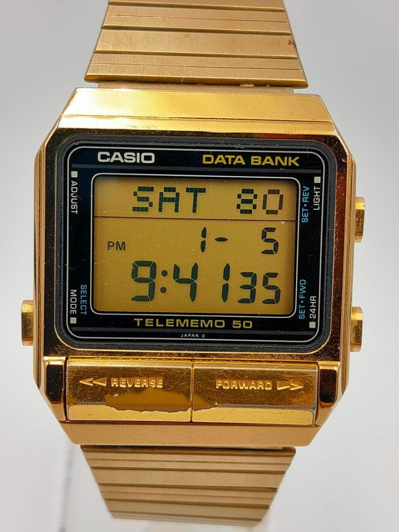 CASIO Vintage Casio DB-500G Data Bank Telememo 50 Gold Digital Watch – Working – Japan
