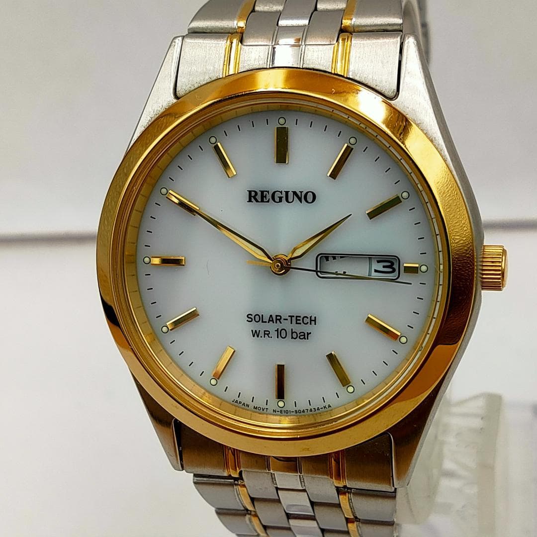 REGUNO Reguno Solar-Tech E101-S028230 W.R. 10BAR Day Date Watch | Japan