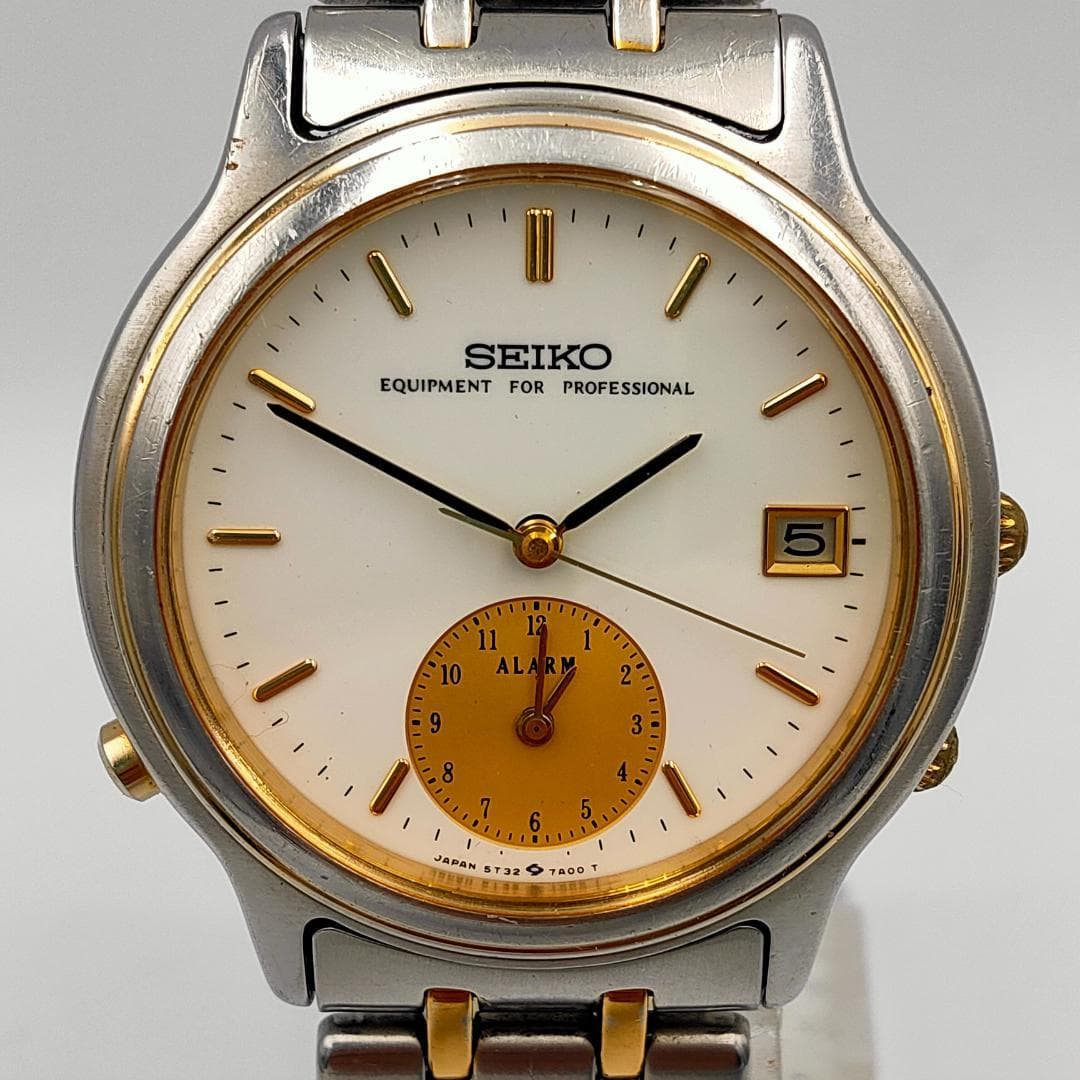 SEIKO Seiko 5T32-7A00 Alarm Date Two-Tone Quartz Watch | Japan