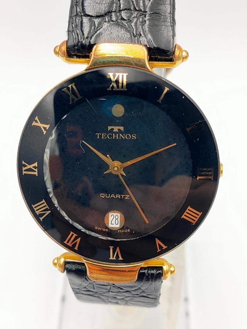 TECHNOS Technos Gold-Tone Black Dial Date Quartz Dress Watch | Swiss Made